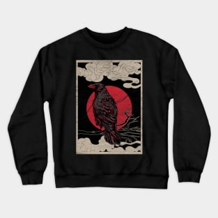 Norse Raven Red Moon Gothic Dark Night Pagan Occult Tattoo Crewneck Sweatshirt